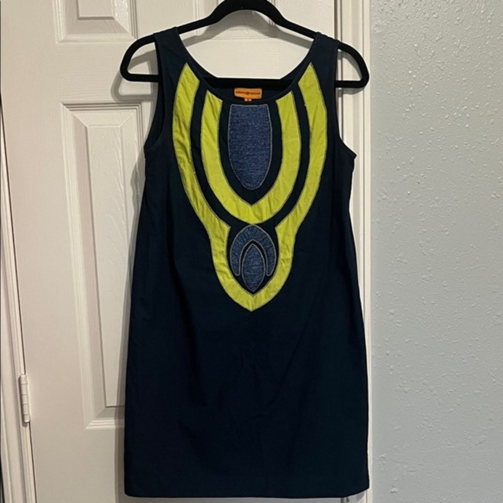 Roberta Freymann Navy Dress with Lime Green Accents- Size Small